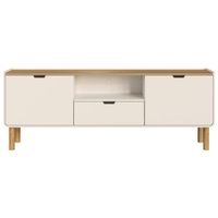 Rack Bancada TV 65 Pol 2 Portas 180 cm Pes Madeira Maciça 28101 Hanover Off White Artesano