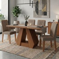 Mesa de Jantar Agata MDF Com 4 Cadeiras Estofadas Linho Bege MOLCI