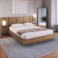 Cama Casal/Queen com Cabeceira e 2 Mesas para Colchão 198x158cm Multimóveis CR40144 Mel