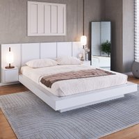 Cama Casal/Queen com Cabeceira e 2 Mesas para Colchão 198x158cm Multimóveis CR40144 Branco