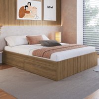 Cama de Casal com Baú 4 portas para Colchão 188x138cm Multimóveis CR40132 Mel