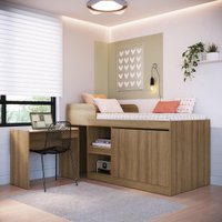 Cama de Solteiro Alta com Escrivaninha e 2 Portas para Colchão 188x78cm Multimóveis CR40149 Mel