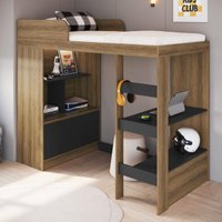 Cama de Solteiro Alta com Escrivaninha Embutida para Colchão 188x78cm Multimóveis CR40147 Mel/Grafite