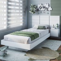 Cama de Solteiro com Cabeceira e Mesa para Colchão 188x78/88cm Multimóveis CR40143 Branco
