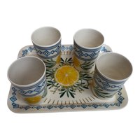 Bandeja  30x23 cm e 4 copos mod LIMAO SICILIANO fibra bambu