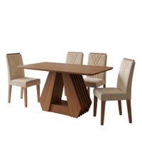 Mesa de Jantar Agata MDF Com 4 Cadeiras Estofadas Suede Nude MOLCI
