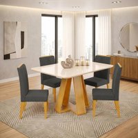 Conjunto Sala de Jantar Mesa Tampo em Vidro 1,60m Maria 6 Cadeiras Cedro / Cinza Tati
