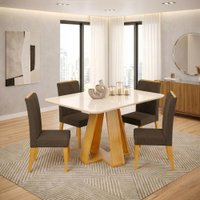 Conjunto Sala de Jantar Mesa Tampo em Vidro 1,60m Maria 6 Cadeiras Cedro/Marrom Tati