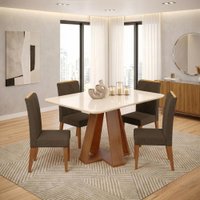 Conjunto Sala de Jantar Mesa Tampo em Vidro 1,60m Maria 6 Cadeiras Madeirado / Marrom Tati