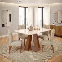 Conjunto Sala de Jantar Mesa Tampo em Vidro 1,60m Maria 6 Cadeiras Madeirado/Cappuccino Tati