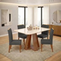 Conjunto Sala de Jantar Mesa Tampo em Vidro Madeirado / Cinza 1,60m Maria 6 Cadeiras Tati