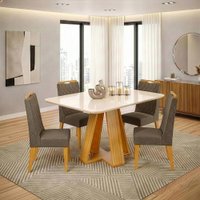 Conjunto Sala de Jantar Mesa Tampo em Vidro 1,20m Maria Cedro/Marrom 4 Cadeiras Bel