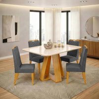 Conjunto Sala de Jantar Mesa Tampo em Vidro 1,20m Maria Cedro / Cinza 4 Cadeiras Bel