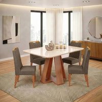 Conjunto Sala de Jantar Mesa Tampo em Vidro 1,20m Maria 4 Cadeiras Bel - Madeirado / Marrom