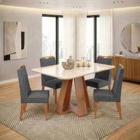Conjunto Sala de Jantar Mesa Tampo em Vidro 1,20m Maria 4 Cadeiras Bel - Madeirado / Cinza
