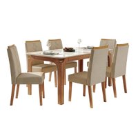 Conjunto Sala de Jantar Mesa Tampo em Vidro 1,60m Mel 6 Cadeiras Tati