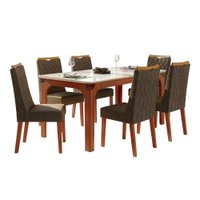 Conjunto Sala de Jantar Mesa Tampo em Vidro 1,60m Mel 6 Cadeiras Bel