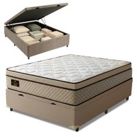 Cama Box Baú Colchão Casal Gazin Inglaterra Premium Molas Ensacadas e Euro Pillow 138x188x73cm