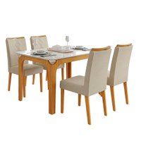 Conjunto Sala de Jantar Mesa Tampo em Vidro 1,20m Mel 4 Cadeiras Tati