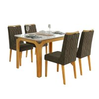 Conjunto Sala de Jantar Mesa Tampo em Vidro 1,20m Mel 4 Cadeiras Bel