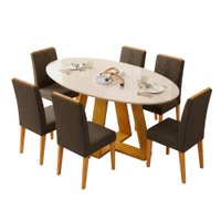Conjunto Sala de Jantar Mesa Tampo em Vidro 1,80m Vick 6 Cadeiras Tati