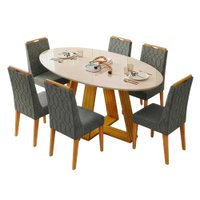 Conjunto Sala de Jantar Mesa Tampo em Vidro 1,80m Vick 6 Cadeiras Bel