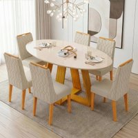 Conjunto Sala de Jantar Mesa Tampo em Vidro 1,80m Vick 6 Cadeiras Bel - Madeirado/Cappuccino