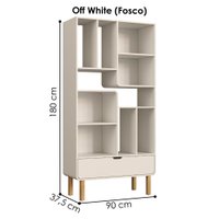 Estante Livreiro 180X90 cm Escrivaninha 100 cm Pes Madeira Maciça Off White Artesano