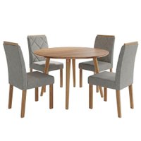 Mesa de Jantar Redonda Dani MDF Com 4 Cadeiras Estofadas Linho Cinamomo Grafite MOLCI