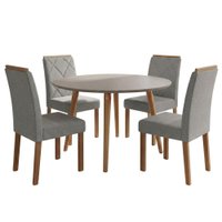Mesa de Jantar Redonda Dani MDF Com 4 Cadeiras Estofadas Linho Off White Grafite MOLCI