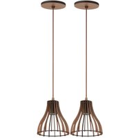 Kit 2 Lustres Pendentes Madeira MDF Tiffany Bivolt Dital E27 Iluminação Decorativa Sala Cozinha