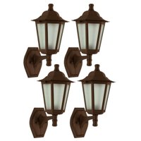Kit 4 Arandelas de Parede Marrom 24x37cm Colonial E27 Lente Fosca Área Externa Interna Dital