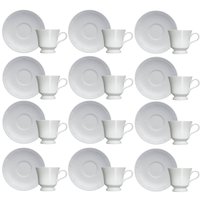 Conjunto 12 Xícaras de Café com Pires 80ml Relevo Cottage Porcelana Branco Chávena Germer