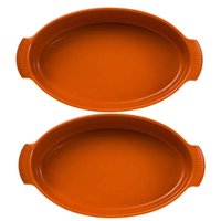 Kit 2 Travessas de Porcelana Refratária Oval Germer Laranja 31x19cm Média Assar e Servir