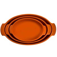 Jogo 3 Travessas Assadeiras de Porcelana Refratária Laranja Oval P M G Assar e Servir Germer