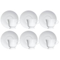 Jogo 6 Xícaras de Chá Café 190ml com Pires Porcelana Germer Branco Relevo Cottage