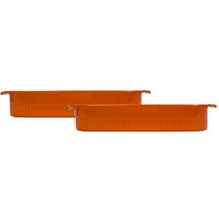 Kit 2 Travessas Retangulares Porcelana 4,9L Assadeira Germer Laranja Canelado Grande