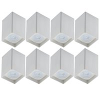 Conjunto 8 Spots Brancos de Teto Zoom Dital Plástico Sobrepor  Quadrado Lâmpada Par20 Bivolt
