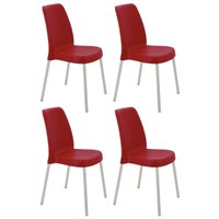 Jogo 4 Cadeiras Tramontina Summa Vanda Plástico Pés Alumínio Jardim Área Gourmet Cozinha Vermelho