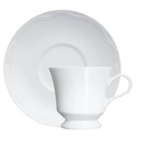 Jogo 12 Xícaras de Chá Café 190ml com Pires Porcelana Germer Branco Relevo Cottage Servir