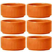 Kit 6 Ramekins de Porcelana 50ml Laranja Canelado Assar e Servir 6x3cm Germer