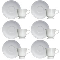 Jogo 6 Xícaras com Pires Porcelana Branca 80ml Cottage Café Curto Chávena Germer