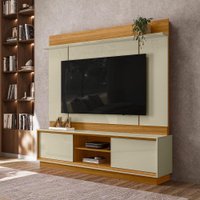 Home Theater Siena 2 Portas de Bater 2 Prateleiras e Detalhes Chanfrados no Tampo  e Base Cumaru e Opala - Pallazio