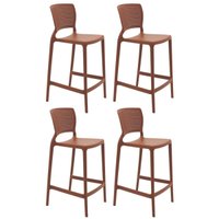 Jogo 4 Banquetas Plásticas Tramontina Summa Safira Cadeiras Altas com Encosto Terracota Bancada Bar