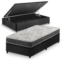 Cama Box Baú Solteiro Preto + Colchão Espuma D33 Ortopédico Zidi San Francisco 88x188x59cm