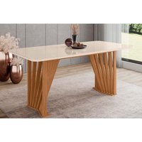 Mesa p/ Cozinha Adriana SC82 c/ Tampo Madeirado c/ Vidro Curvo 180x90cm Nature/Off White - Henn