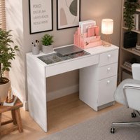 Mesa de escritório Ditália 4 Gav c/tampo vidro PE-150 cor:Branco