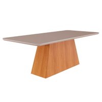 Mesa p/ Cozinha Helena c/ Tampo Madeirado c/ Vidro 210x100cm Nature/Off White - Cimol