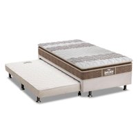 Cama Box c/Auxiliar Solteiro: Colchão Ortopédico Probel D33/EP Guarda Costas Plus Brown + Base CRC Corano Branco(88x188)