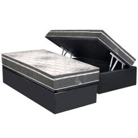 Cama Box Baú Solteiro: Colchão Molas MasterPocket Ensacadas Polar Safira + Base CRC Suede Gray (88x188)